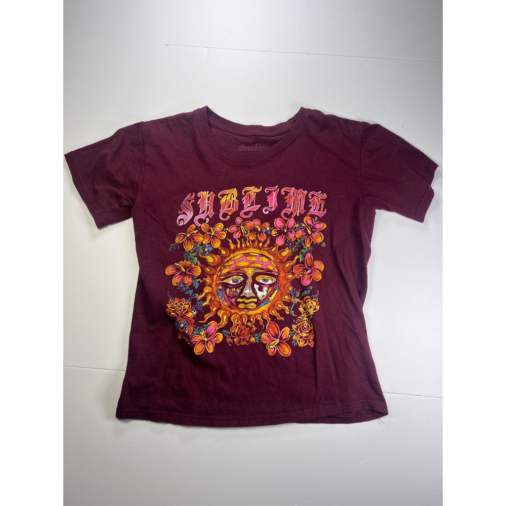 Sublime Graphic T-Shirt Womens Small Maroon Sun Flower 40oz to Freedom Band Tee